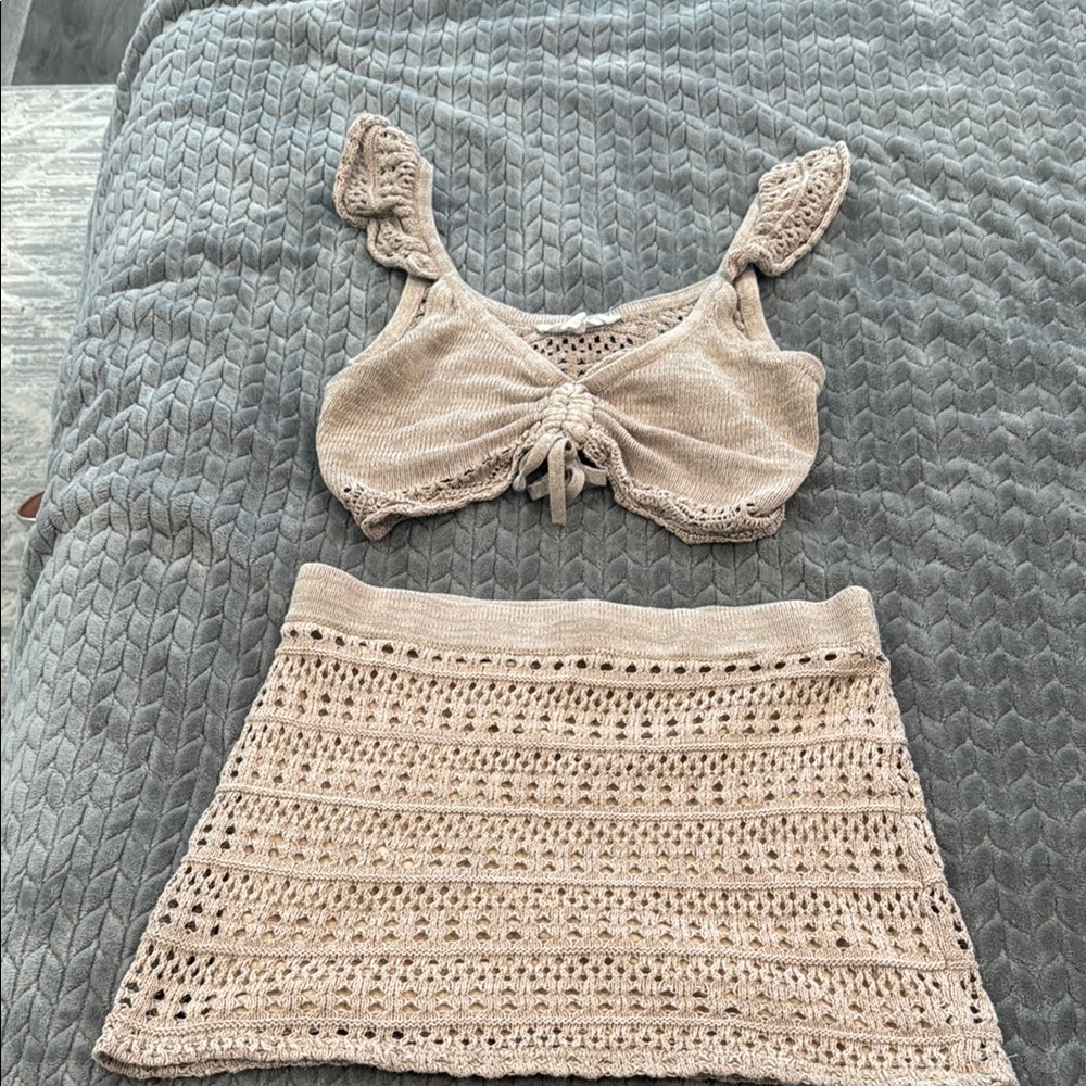 BCBGeneration Tan Skater Mini Skirt Set